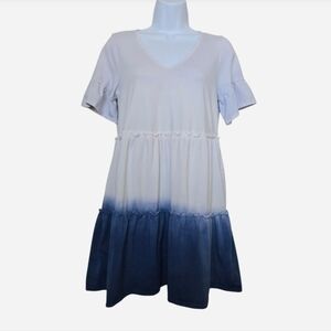 Skies are Blue Ombre V Neck Flowy Cotton Summer Mini Dress size XS
